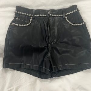 Leather shorts with rhinestones
